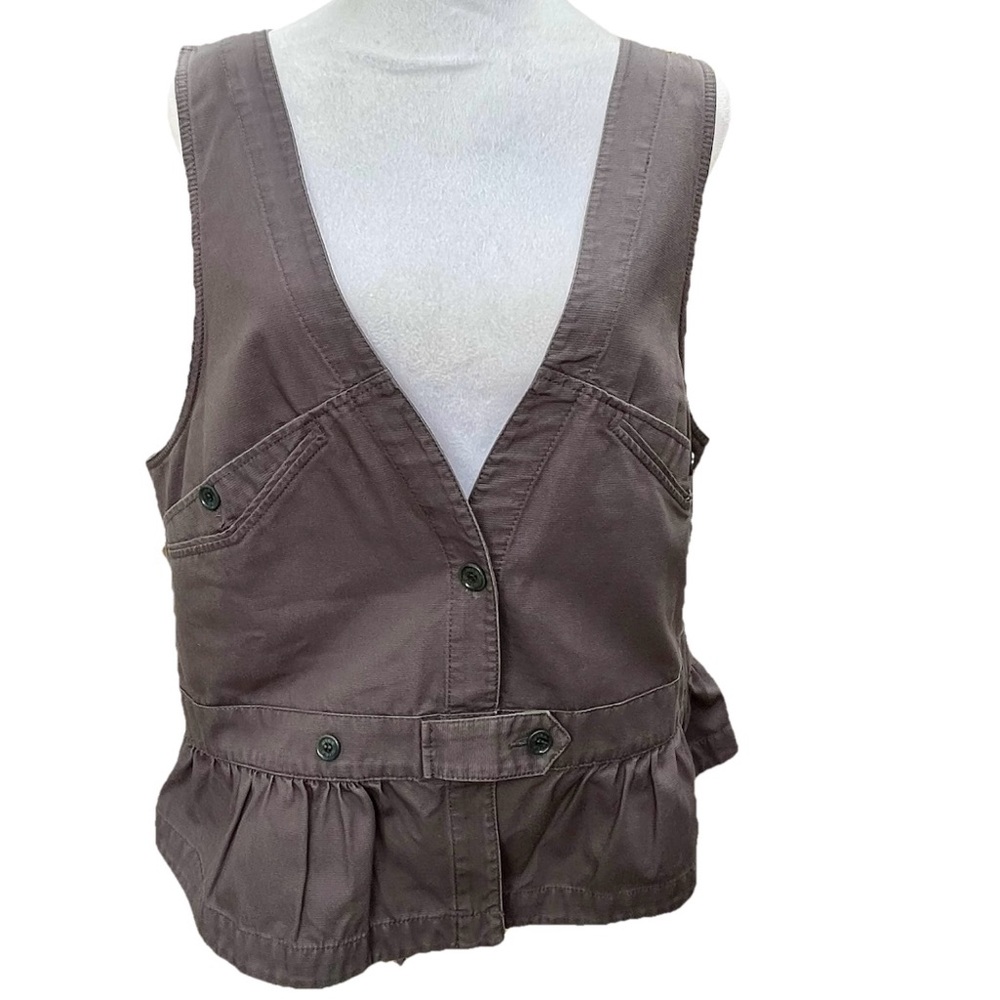 Wrap London Gray Cotton Top Women 41" Bust Ruffle Sleeveless Pocket V Neck Read